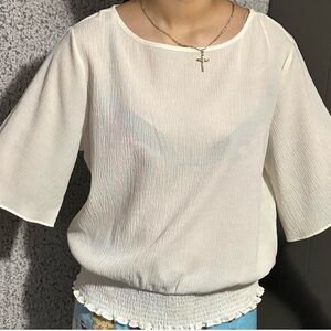 Michael Kors White Short-Sleeve Textured Blouse